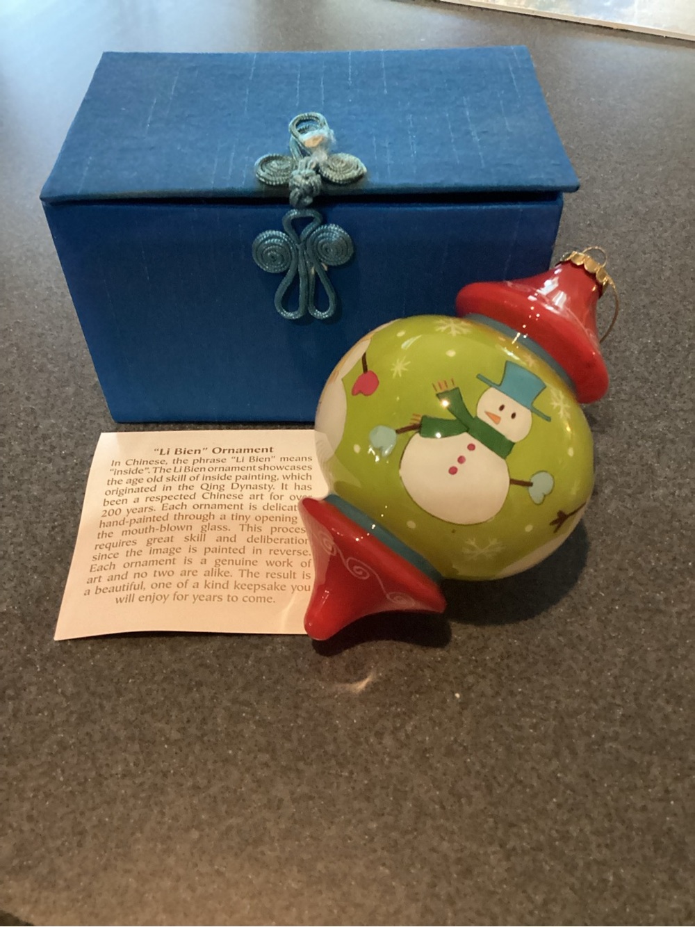 Pier 1 Green and Red Snowman Glass Ornament